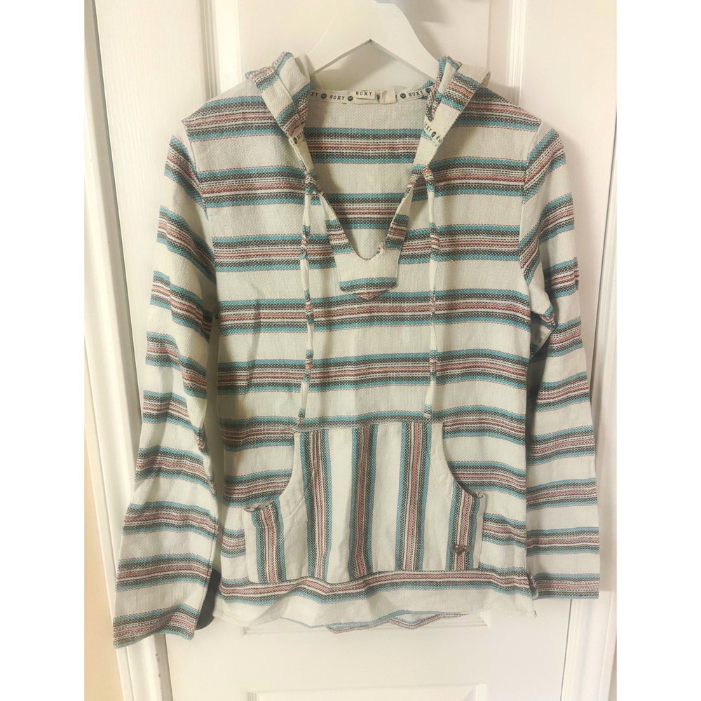 Roxy Hoodie Women's M Pullover Beach Boho Striped M 100% Cotton Baja Hooded